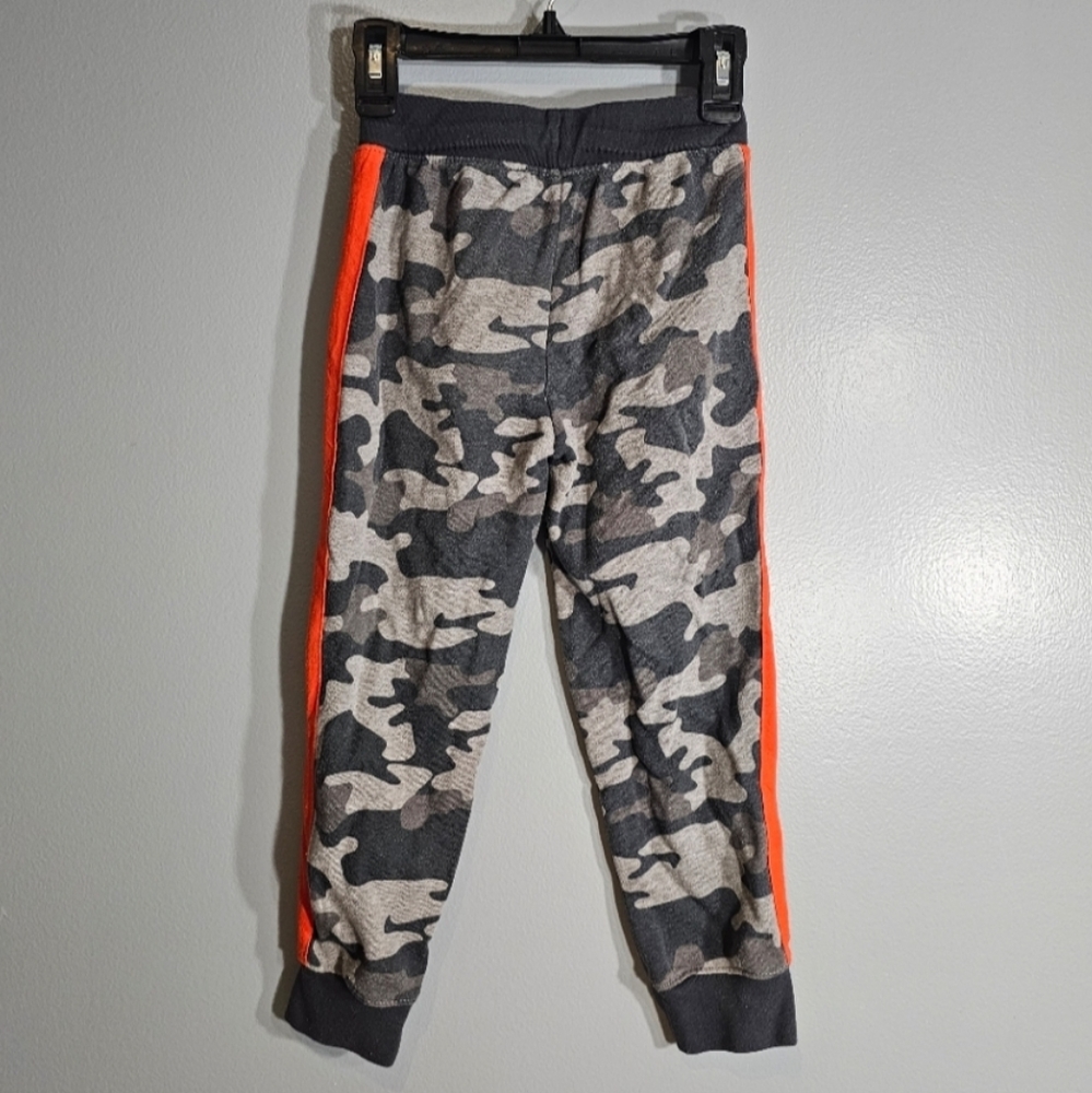 Camo Joggers in Gray & Black with Orange Stripes Down Legs - Picture 2 of 3